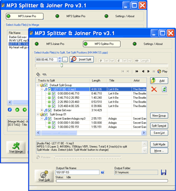 Audio editor join,split MP3 WAV WMA APE FLAC; batch split,auto split/merge mode